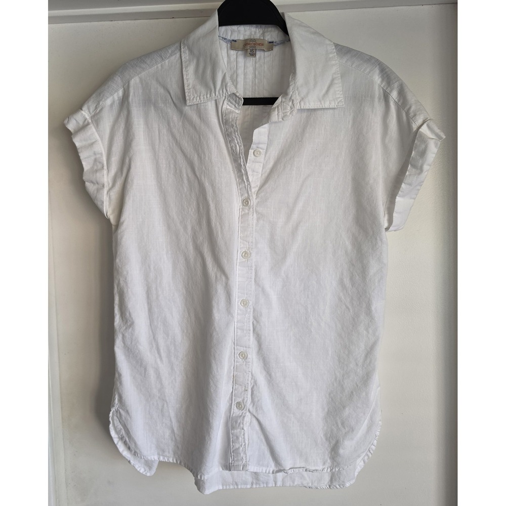 Casa Cabana Blouse XS White 100% Cotton Short Sleeve Solid Top Shirt Classic